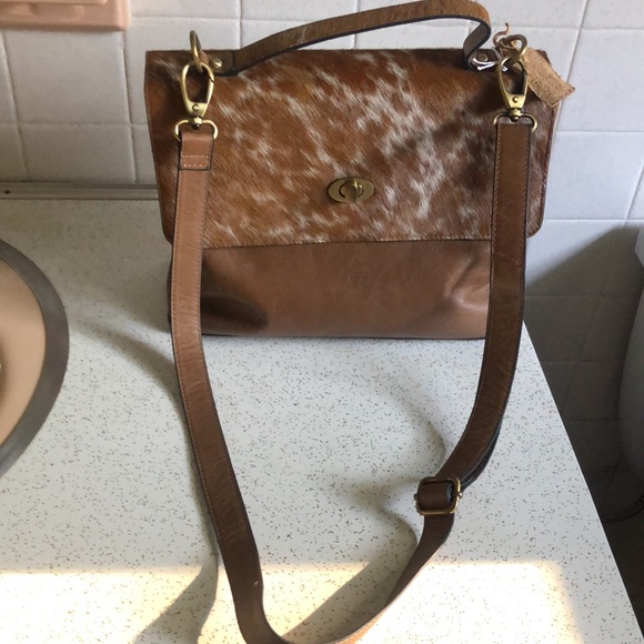 Jane Marie Bags Nwt Tan Leather Bag With Cowhide Flap Poshmark